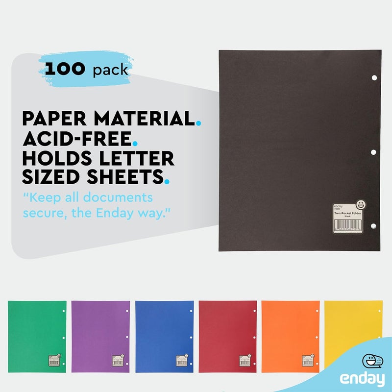 Enday Black Paper Folders with Pockets (100 Pack) - Letter Size Two Pocket Folder Bulk, Premium Quality, Portfolio - by - Image 4